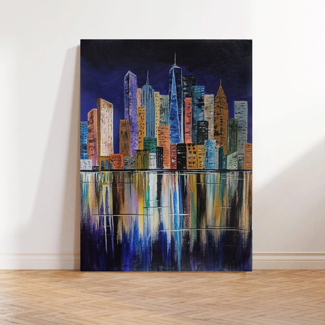 NYC Skyline Art Original Canvas , Acrylic New York City Wall Art, Urban ...