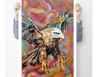 青いハヤブサの絵画、オリジナルの金属製鳥のアートワーク - Etsy 日本