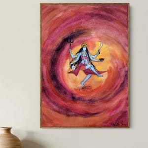 Original Goddess Kali Watercolor Painting: Hindu Spiritual Wall Art