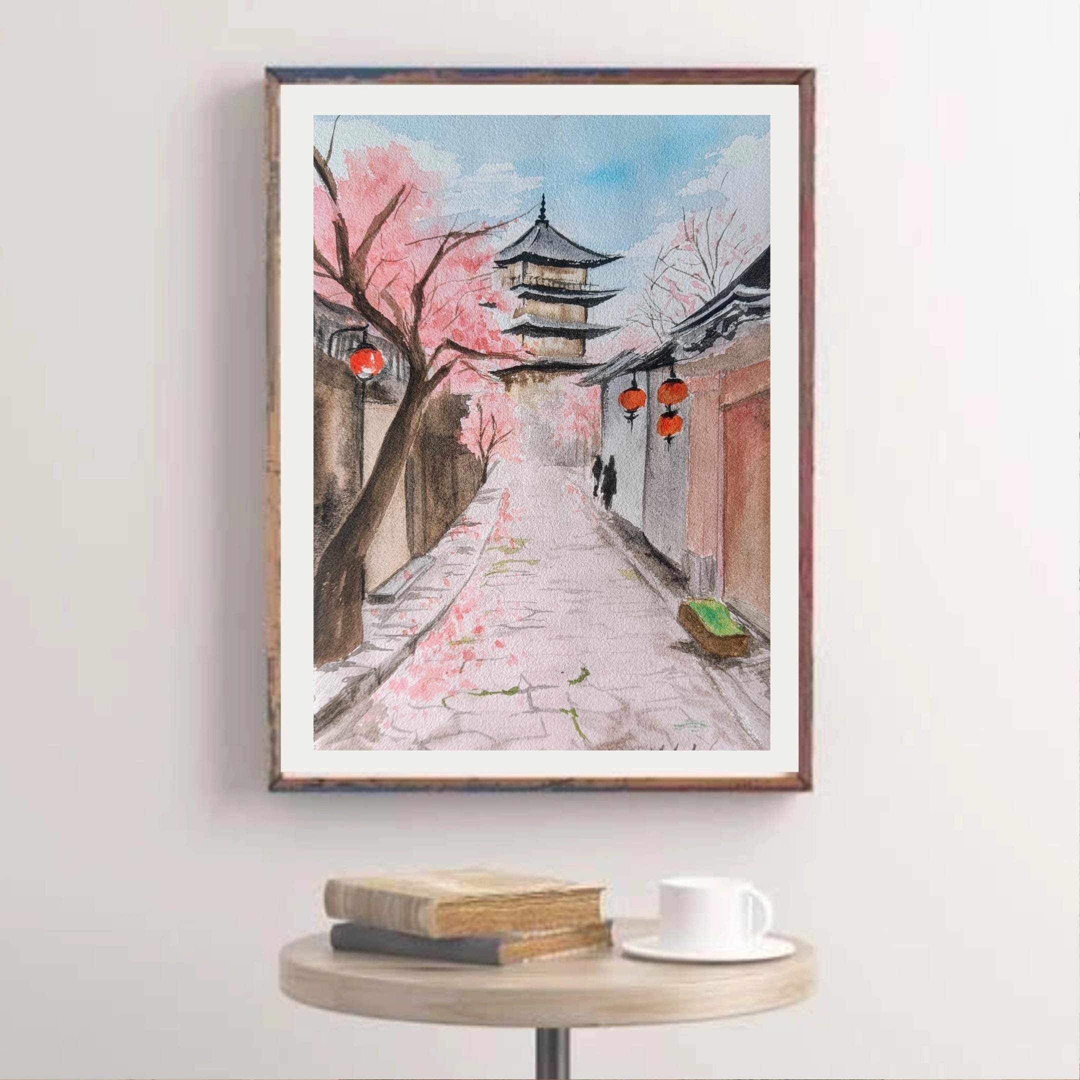 京都の桜のオリジナル水彩画：日本の五重塔アート（A4） - Etsy 日本