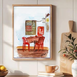 Negozio indiano dipinto Vintage, arte acquarello indiana, arte rustica/retrò/nostalgica, arte murale originale indiana, bancarella del tè chai, viaggio nell'Asia meridionale