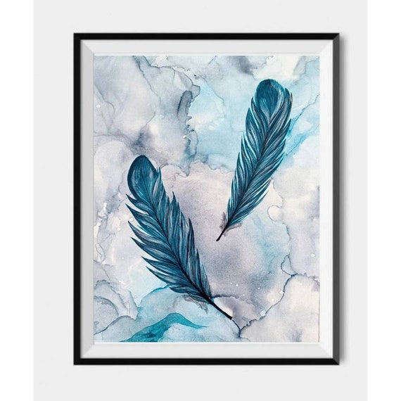 Blue Grunge Feathers Art: Canvas Prints, Frames & Posters
