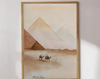 ギザのピラミッドの前に立つエジプト人女性とその赤ちゃん - エジプト