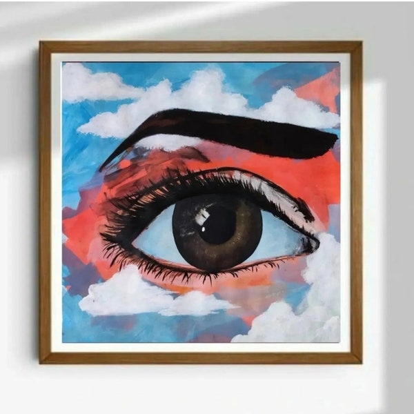 Dreamy eye painting acrylic original, statement/surrealist wall art, square art decor ,human eye, optic/Ophthalmologists medical decor