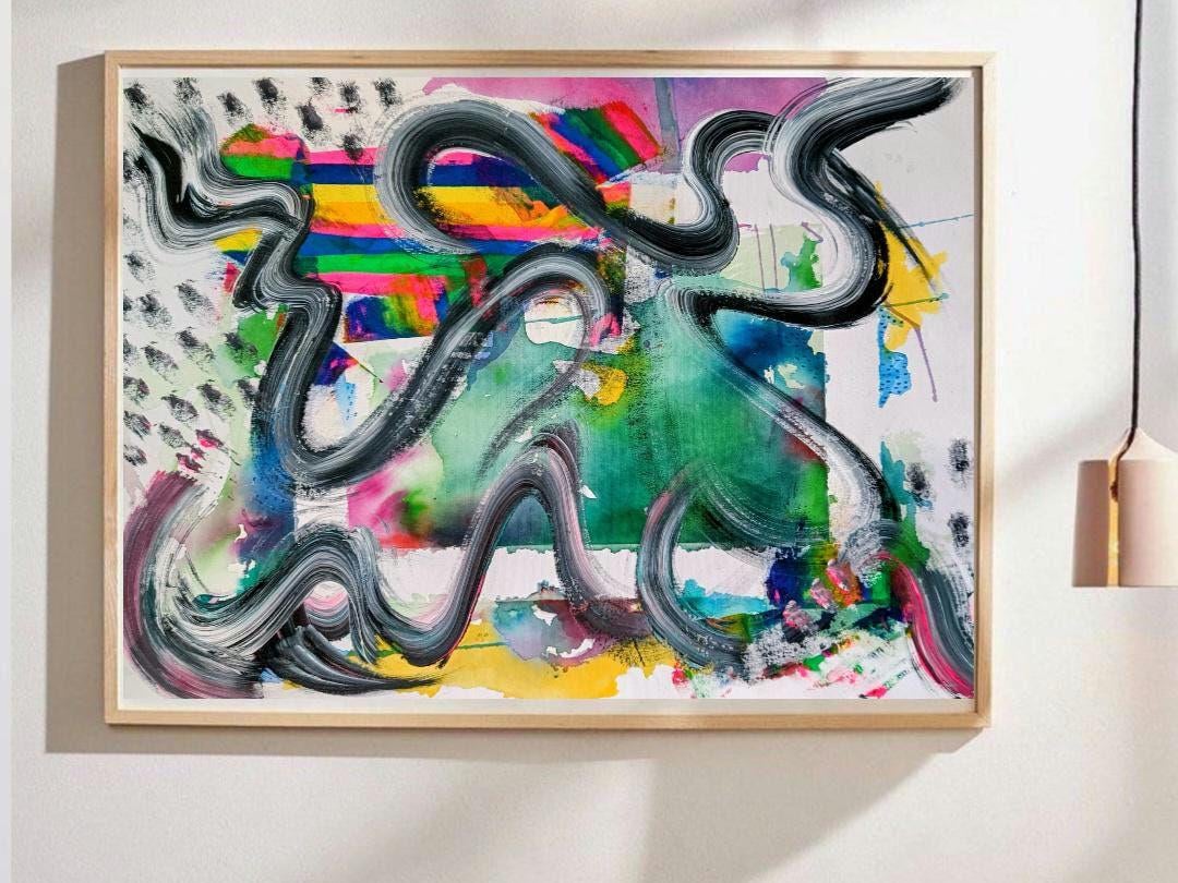 Original Abstract Expressionist Painting: Colorful Neon Brushstrokes ...