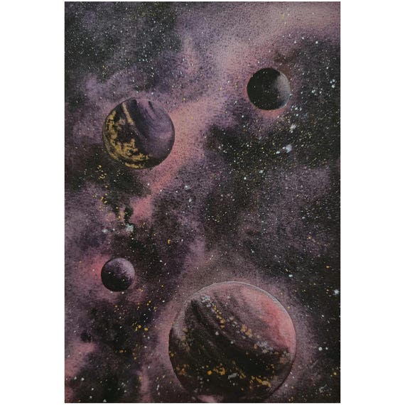 銀河の水彩画オリジナル、天文学/天体装飾、星空、占星術ギフト、宇宙