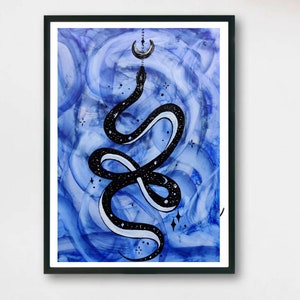 Arte originale boho con serpente, spirituale/bizzarra/mitologica/mistica/oscura/sciamanica/serpente/gotica/hippie, arte murale Art Nouveau, arte indiana per studio yoga