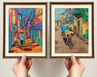 original mini Vietnam Art Small acrylic painting , Hoi Chi Minh City/Hoi An/Saigon/Asia/Hanoi Holiday Travel Wall Art, Vietnam streets decor