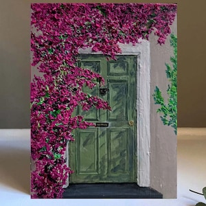 Mini pintura texturizada Bougainville - pequena arte acrílica, arte de parede de vila italiana, decoração Mykonos/Mediterrâneo/Malta/Grécia, arte Boho