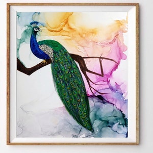 Peacock painting original - Bird wall Art ,Home/Nursery/Nature/garden Decor, Peacock feather Art,Housewarming gifts ,Bird decor