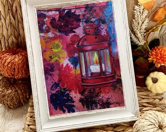 Candle lantern original Small acrylic painting| Boho/modern farmhouse/Cottagecore Wall Art , Meaningful gifts/Be the light, mini canvas art