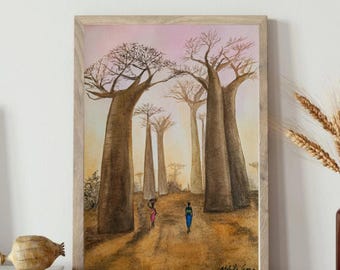 バオバブの木のジクレーアートプリント：アフリカの風景壁掛けアート