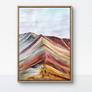 Rainbow Mountain Watercolor Art: Original Andes Landscape Painting