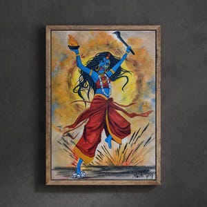 Indian Goddess kali Art, Original Watercolor Mahakali, spiritual/Nevari/Paubha thangka/Hindu Goddess DurgaTemple Wall Art, Divine Feminine