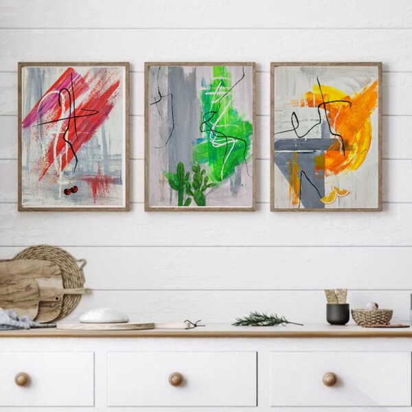 4 Abstract Acrylic Paintings -colorful art original, Modern/Contemporary/abstract/mid century/farmhouse/kitchen/dining/nursery wall art