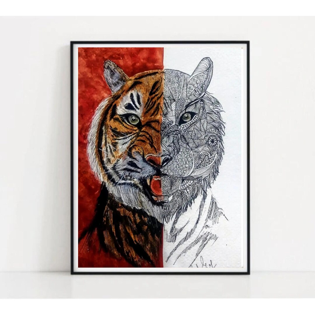 トラの絵：マンダラの落書き、野生動物のアート - Etsy 日本