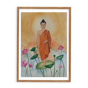 Arte originale dell'acquerello del Buddha, arte murale dello studio di meditazione, arte murale tibetana/buddista, arte spirituale serena, decorazione artistica positiva per il nuovo anno