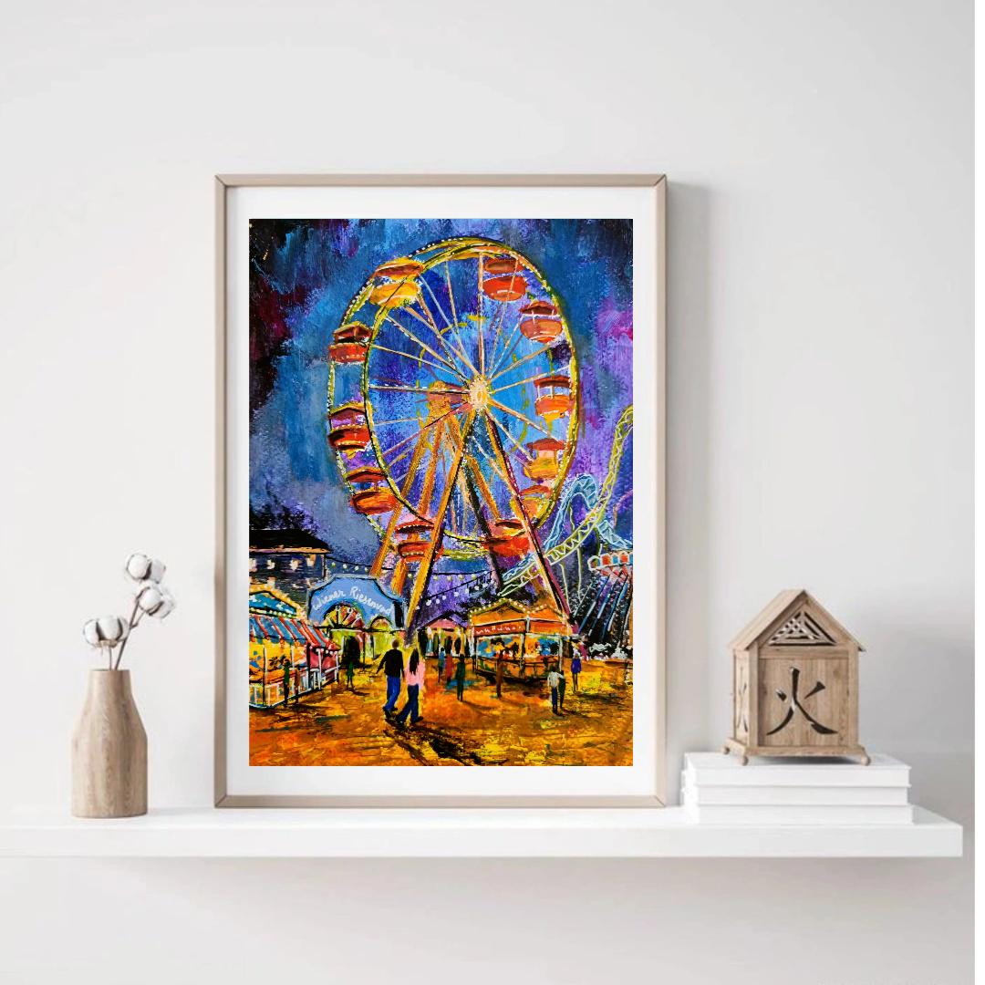 印象派風夜景画 A4サイズ 購入 油彩画『街灯』 冬 絵画 印象派