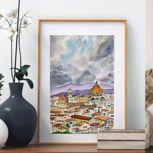 Florence Cityscape Watercolor Painting: Hand-Painted Italian Architecture