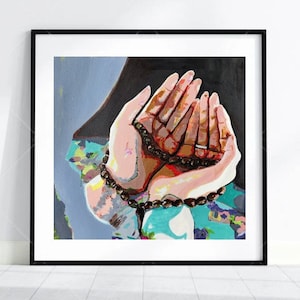 Arte de oración/dua, espiritualidad/sijismo/islámico/pintura de Alá, arte árabe/musulmán/ramazan/decoración del hogar/bendiciones de Dios/arte significativo/regalos de Eid