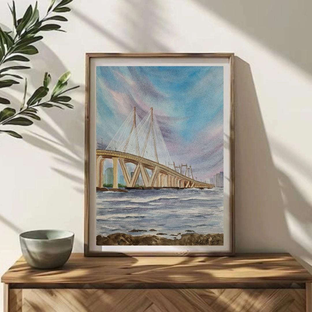 Buy Mumbai Original Watercolor Painting: Bandra Worli Sea Link Art