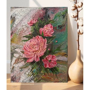 Pintura floral 3D texturizada en lienzo: arte mural botánico