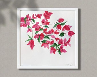 【絵画】ボタニカルアート「ブーゲンビレア」　原画 オリジナルブーゲンビリア水彩画：抽象的な花の芸術（9 x 12インチ