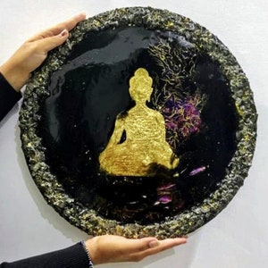 Arte de parede de Buda feita à mão, resina original + decoração de mídia mista, decoração espiritual/religiosa/tibetana/indiana/zen/budista para casa/altar