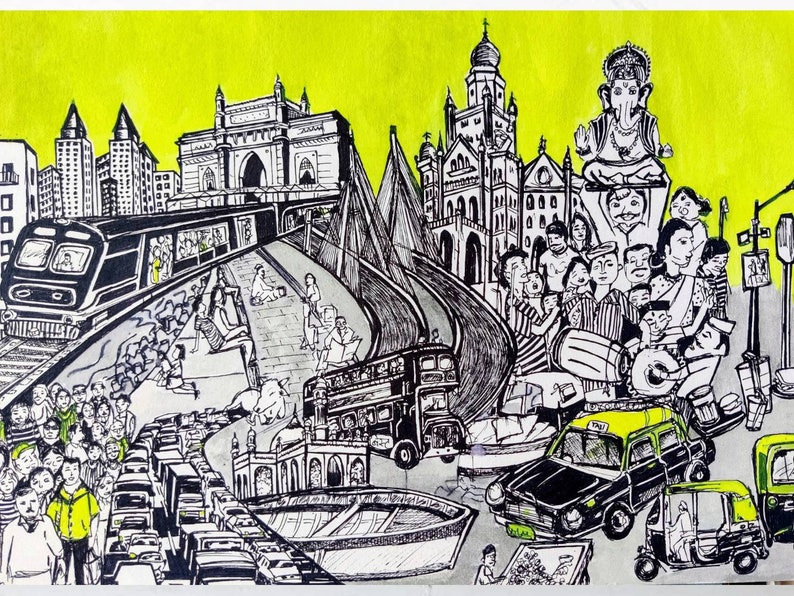 Mumbai India Painting original India Doodle Asia/travel/landmarks ...