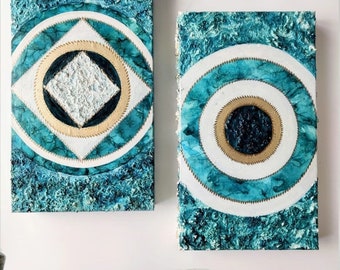 Textured acrylic abstract Art | original Coastal/Mid Century Modern/scandinavian/nordic art |Set of Two wall Art | ocean blue vertical decor