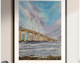 Buy Mumbai Original Watercolor Painting: Bandra Worli Sea Link Art