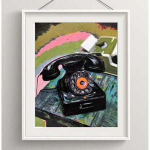 Arte del telefono fisso, telefono vintage/rotativo in acrilico dipinto a mano, arredamento retrò per la casa anni '50, regali per papà/nonni