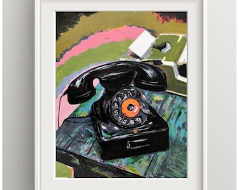 Festnetz Telefon Kunst, handgemaltes Acryl Vintage/Drehwahl Telefon, 1950er Jahre Retro Wohnkultur, Geschenke für Vater / Großeltern