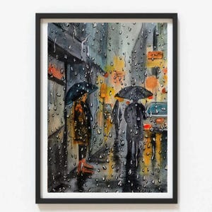Rainy Cityscape watercolor art, original monsoon painting, City Street Wall Art, Urban Art, rainy window art