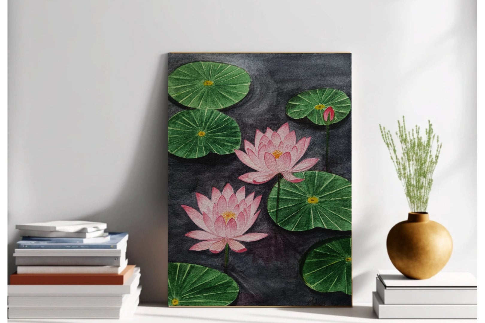 睡蓮のオリジナル水彩画：風水ホームデコレーション - Etsy 日本