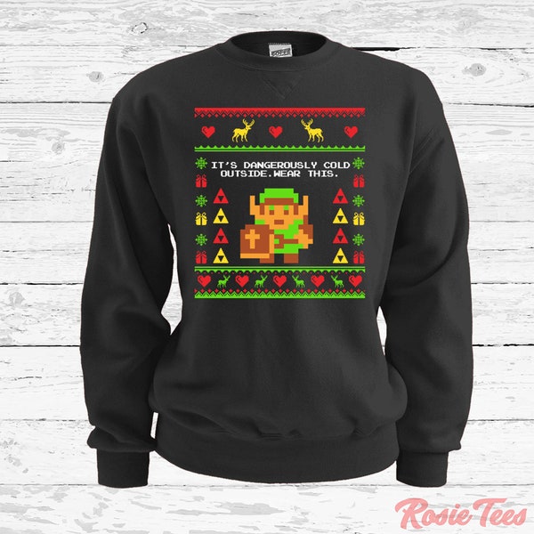 It's Dangerously Cold Outside Ugly Christmas Crewneck Sweatshirt | Holiday Video Game Apparel | Gaming Sweater | 8-Bit Fleece | Rosie Tees