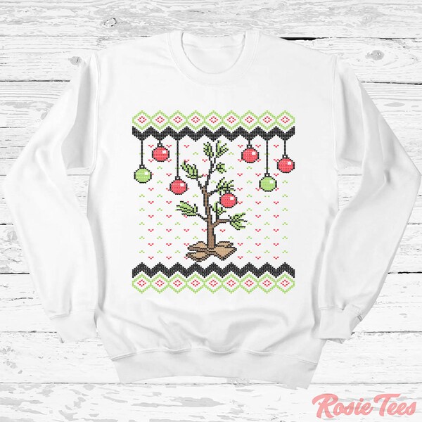 Christmas Tree Ugly Christmas Sweatshirt | Seasonal Cartoon Apparel | Nostalgic Holiday Movie Sweater | Rosie Tees