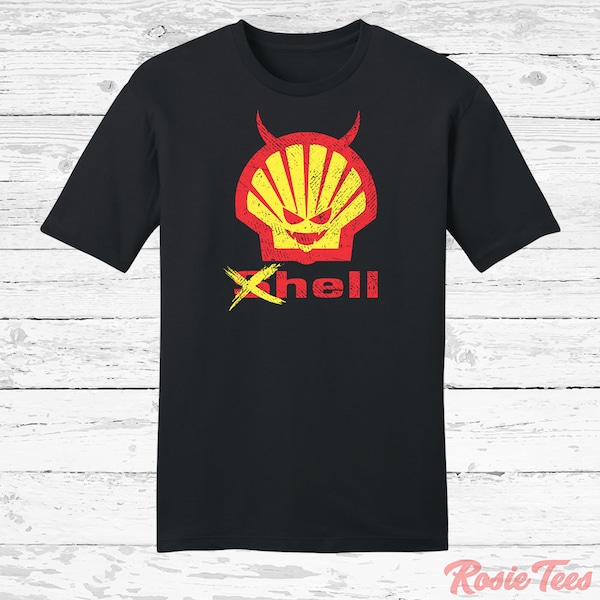 Hell Station Tee | Gas Prices Apparel | Political T-Shirt | Gasoline Logo Shirt | Trending Topics Gear | Funny Politics Parody | Rosie Tees