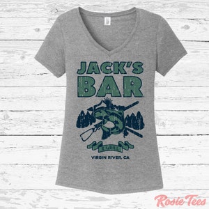 Jack's Bar & Grill V-Neck Tee | As Seen On TV Women's T-Shirt | Romance Novel Apparel | Riverware Ladies Shirt | Jack Sheridan | Rosie Tees