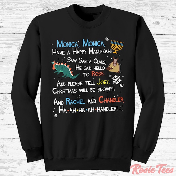 Phoebe's Christmas Song Lyrics Ugly Sweater | Funny TV Show Crewneck Sweatshirt | Festive Seasonal Apparel | Cute Hanukkah Gear | Rosie Tees