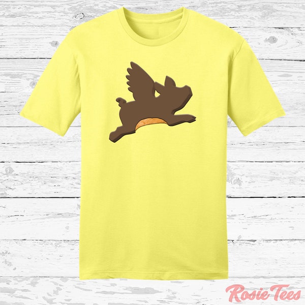 Peanut Butter Flying Pig Tee | Funny Easter Candy T-Shirt | Christian Holiday Apparel | Seasonal Chocolate Parody Shirt | Rosie Tees