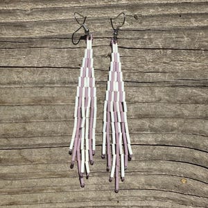 Cream & Mauve Beaded Fringe Earrings