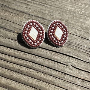 Dark Salmon Beaded Choctaw “Diamond” Earrings
