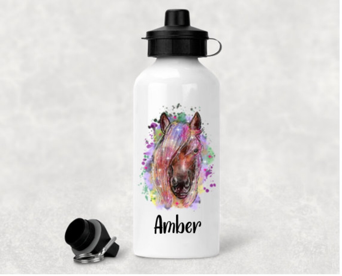 Personalised Watercolour Horse Aluminium 400ml Water Bottle Etsy