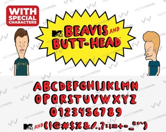 File SVG del font Beavis and Butthead, lettere dell'alfabeto Beavis and Butthead, numeri, caratteri completi SVG, DXF, EPS, PNG, clipart