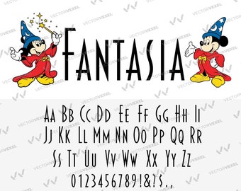 Fantasia Font Svg Files, Fantasia Font Png Files, Fantasia Alphabet Letters, Fantasia Mickey Png, Sorcerer Mickey, Svg, Dxf, Eps, Clipart