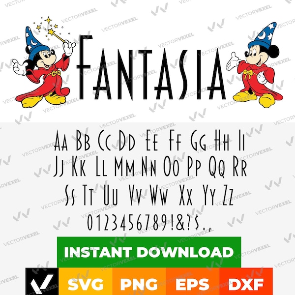 Fantasia Font Svg Files, Fantasia Font Png Files, Fantasia Alphabet Letters, Fantasia Mickey Png, Sorcerer Mickey, Svg, Dxf, Eps, Clipart