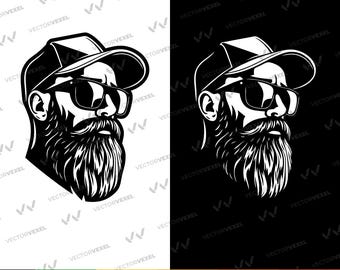 Uomo barbuto con occhiali da sole SVG: Clipart del viso con barba