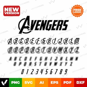 Avengers Alphabet SVG Bundle, Avengers Schrift svg, Avengers Logo, Superheld Schrift, Avengers Letters svg, Avengers Zahl svg, Png, Dxf, Eps, Ai