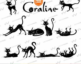 Pacchetto di sagome di gatti neri per Halloween, 10 pose gotiche spettrali per gatti SVG